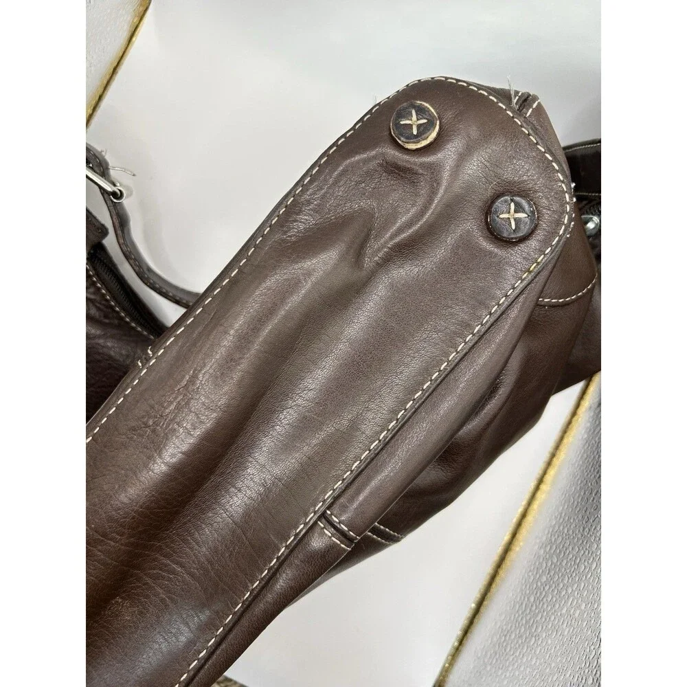 Fossil Vintage Brown Leather Hobo Bag Purse Shoulder Handbag White Stitching